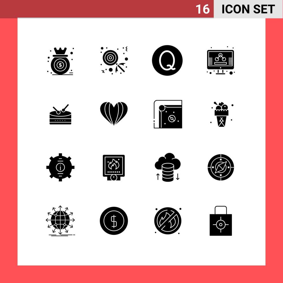 universeel icoon symbolen groep van 16 modern solide glyphs van paraplu trommel quetzal scherm beheer bewerkbare vector ontwerp elementen