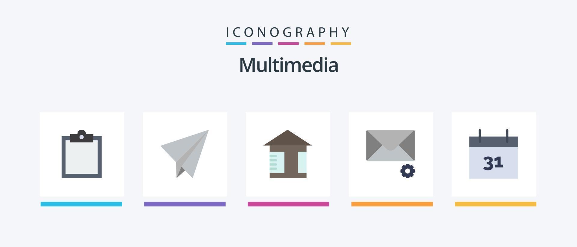 multimedia vlak 5 icoon pak inclusief . straat. evenement. kalender. creatief pictogrammen ontwerp vector