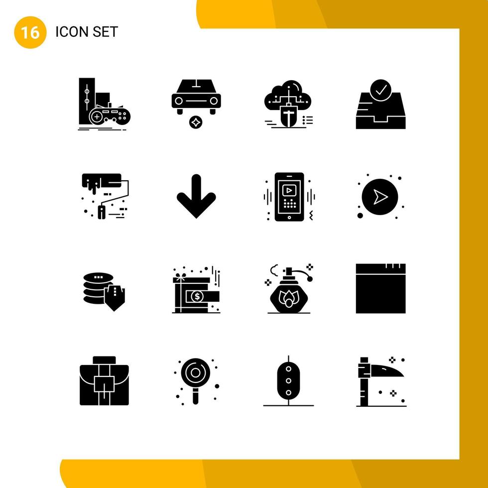 16 universeel solide glyph tekens symbolen van verf borstel postvak IN voertuigen controleren online bewerkbare vector ontwerp elementen