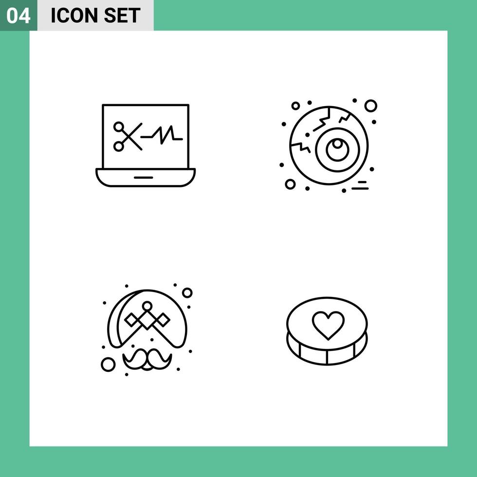 universeel icoon symbolen groep van 4 modern gevulde lijn vlak kleuren van audio bewerken tulband oog Indisch favoriete bewerkbare vector ontwerp elementen