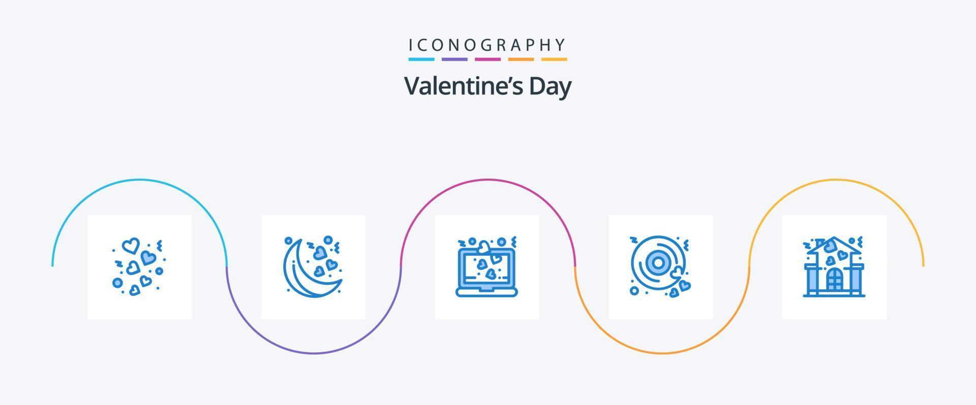 valentijnsdag dag blauw 5 icoon pak inclusief huis. bruiloft. hart. liefde. schijf vector