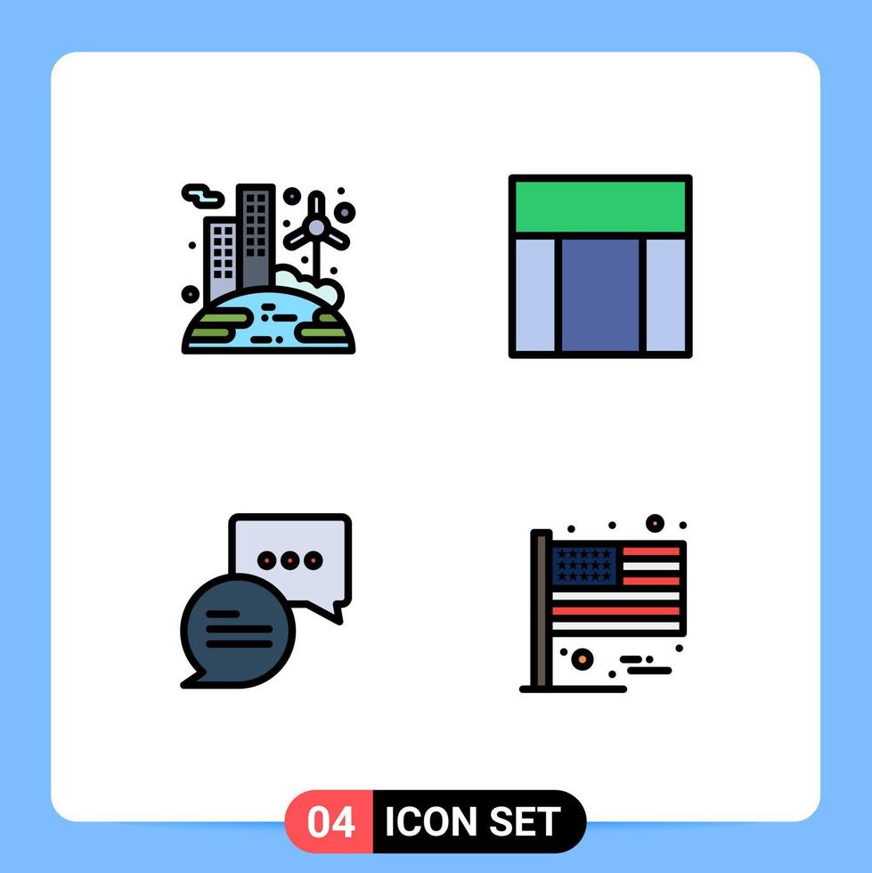 mobiel koppel gevulde lijn vlak kleur reeks van 4 pictogrammen van energie chatten wind website Amerikaans bewerkbare vector ontwerp elementen