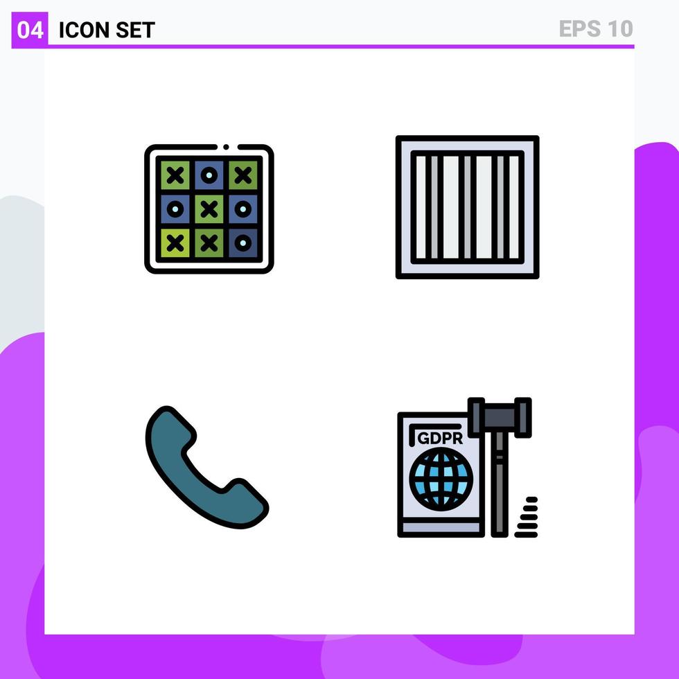 modern reeks van 4 gevulde lijn vlak kleuren pictogram van tac telefoon tic tac teen gevangenis bedrijf bewerkbare vector ontwerp elementen