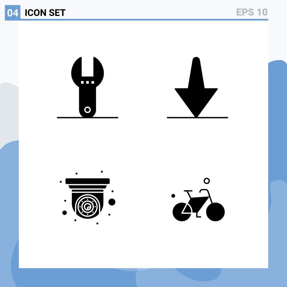 pak van 4 creatief solide glyphs van controle veiligheid camera pijl camera fiets bewerkbare vector ontwerp elementen