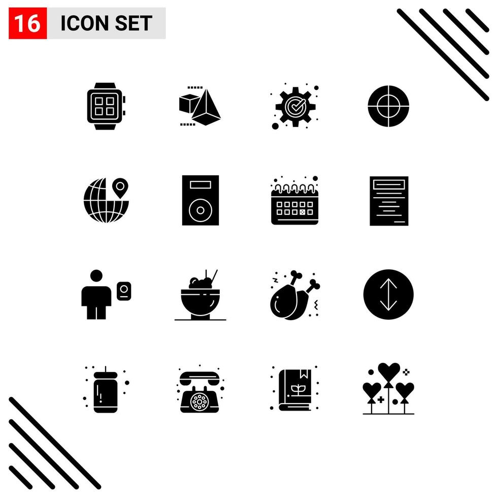 solide glyph pak van 16 universeel symbolen van pin wereldbol ontwikkeling Mark doel bewerkbare vector ontwerp elementen