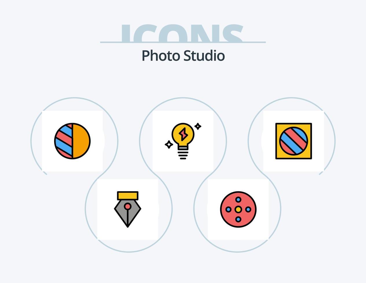 foto studio lijn gevulde icoon pak 5 icoon ontwerp. . fotografie. fotografie. fotograaf. studio vector