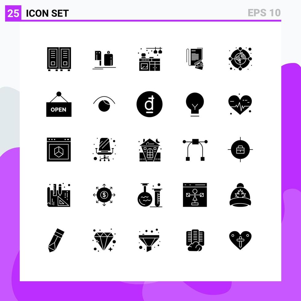 universeel icoon symbolen groep van 25 modern solide glyphs van toenemen credit voedsel kaarten Notitie bewerkbare vector ontwerp elementen
