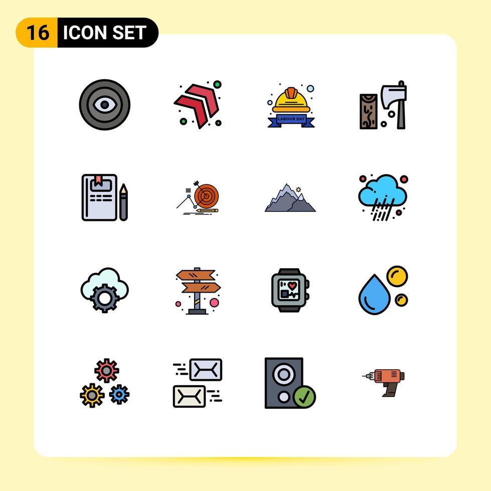 16 vlak kleur gevulde lijn concept voor websites mobiel en apps boek gereedschap moeilijk snijdend bijl bewerkbare creatief vector ontwerp elementen