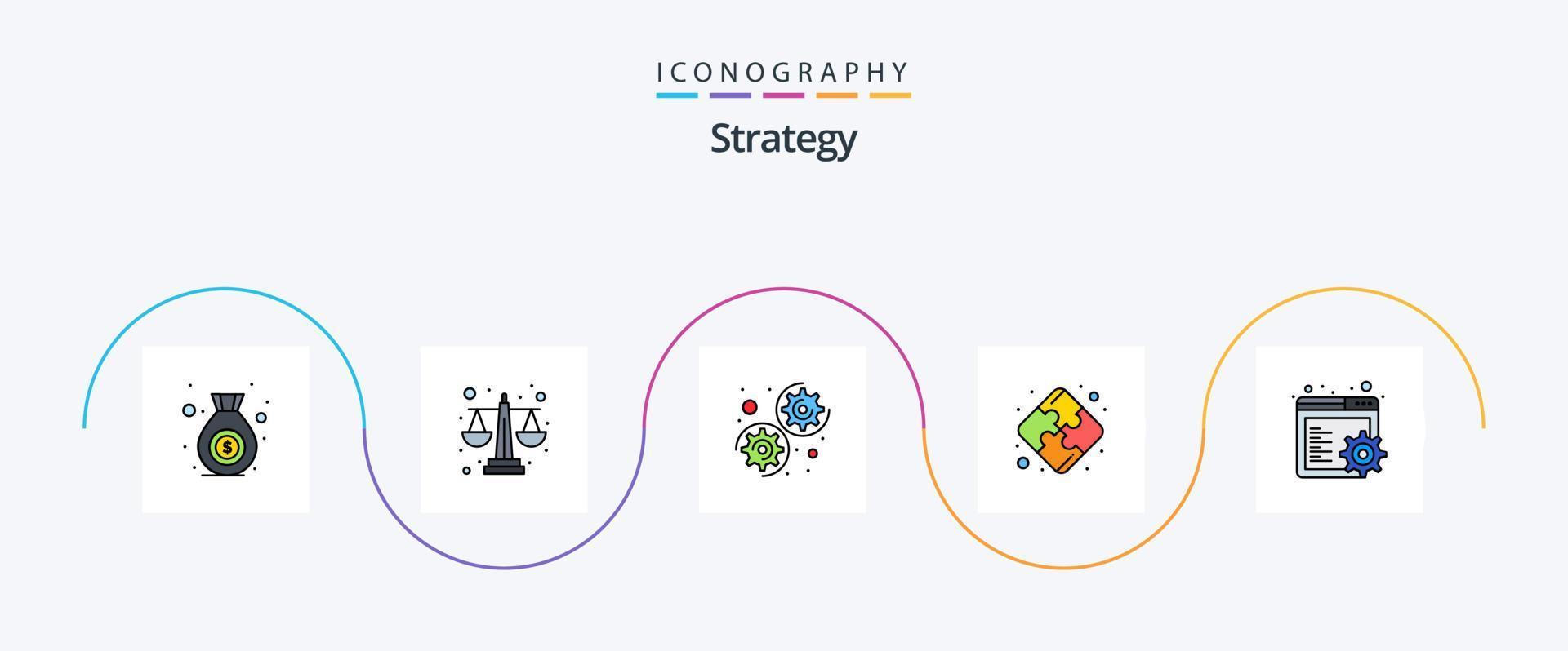 strategie lijn gevulde vlak 5 icoon pak inclusief . instellingen. opties. versnelling. samenspel vector