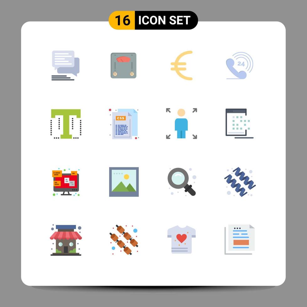 modern reeks van 16 vlak kleuren pictogram van tekst gewicht rinkelen telefoon bewerkbare pak van creatief vector ontwerp elementen