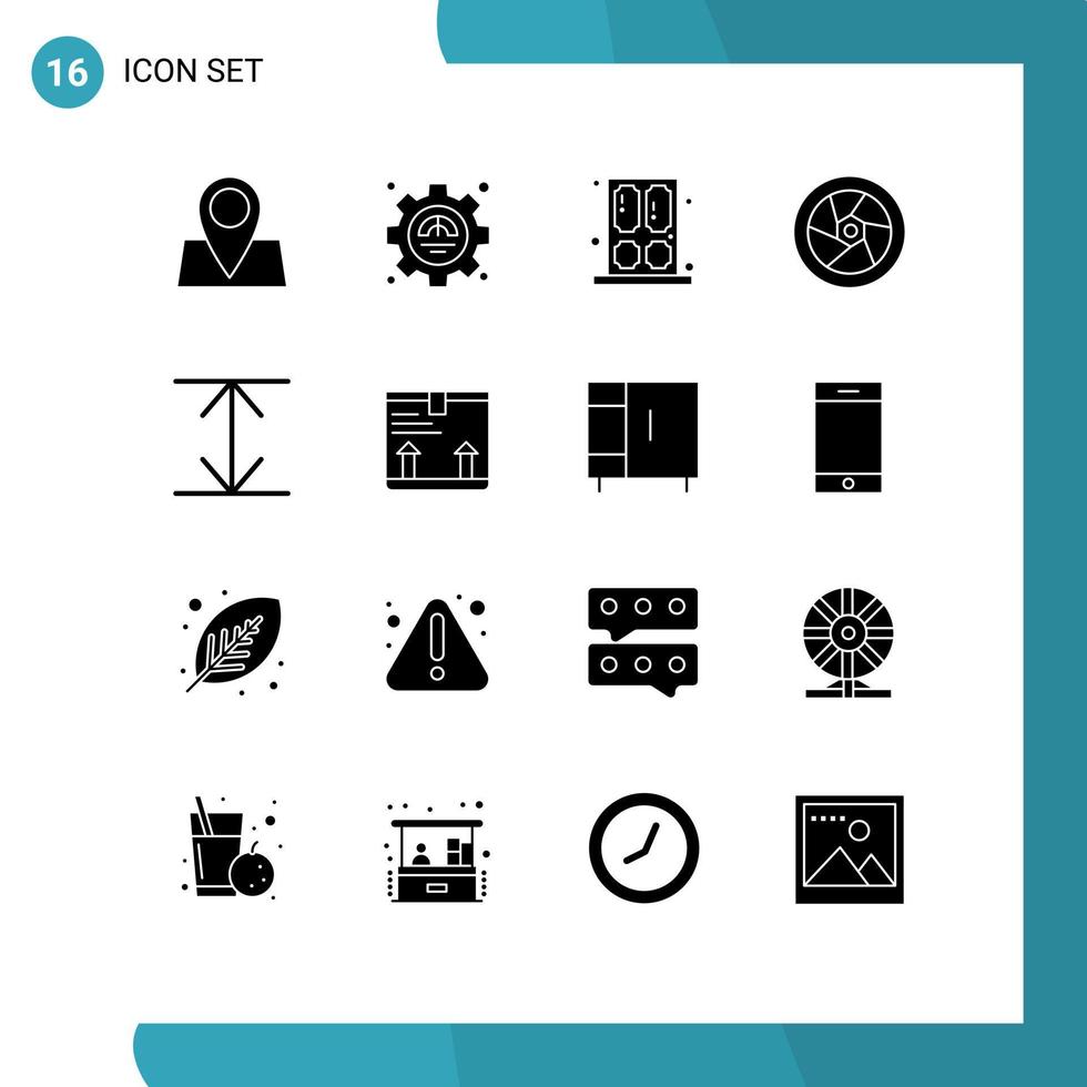 groep van 16 solide glyphs tekens en symbolen voor uitbreiden televisie deur kraan bioscoop bewerkbare vector ontwerp elementen