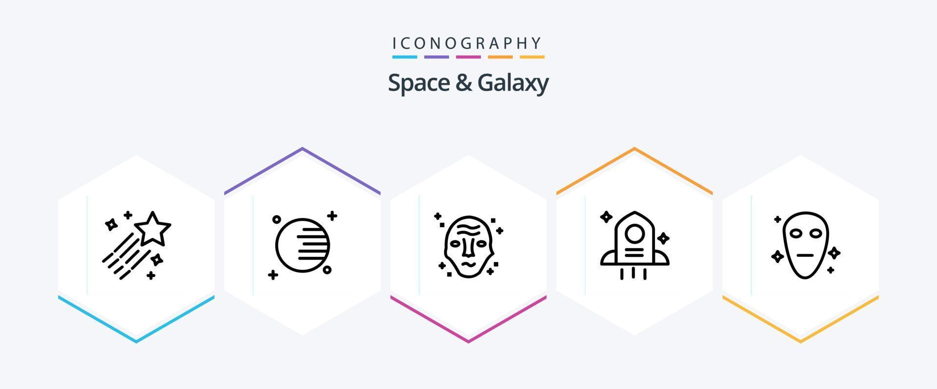 ruimte en heelal 25 lijn icoon pak inclusief ruimte. buitenaards wezen. heelal. ruimte. astronomie vector