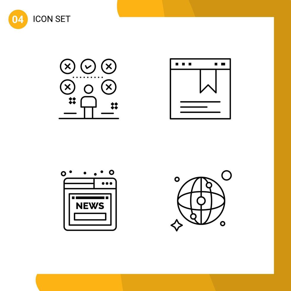 4 thematisch vector gevulde lijn vlak kleuren en bewerkbare symbolen van checklist nieuws gebruiker bladzijde web bewerkbare vector ontwerp elementen