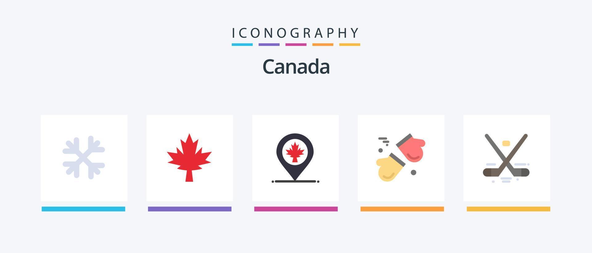 Canada vlak 5 icoon pak inclusief spel. Scandinavië. plaats. handschoenen. arctisch. creatief pictogrammen ontwerp vector