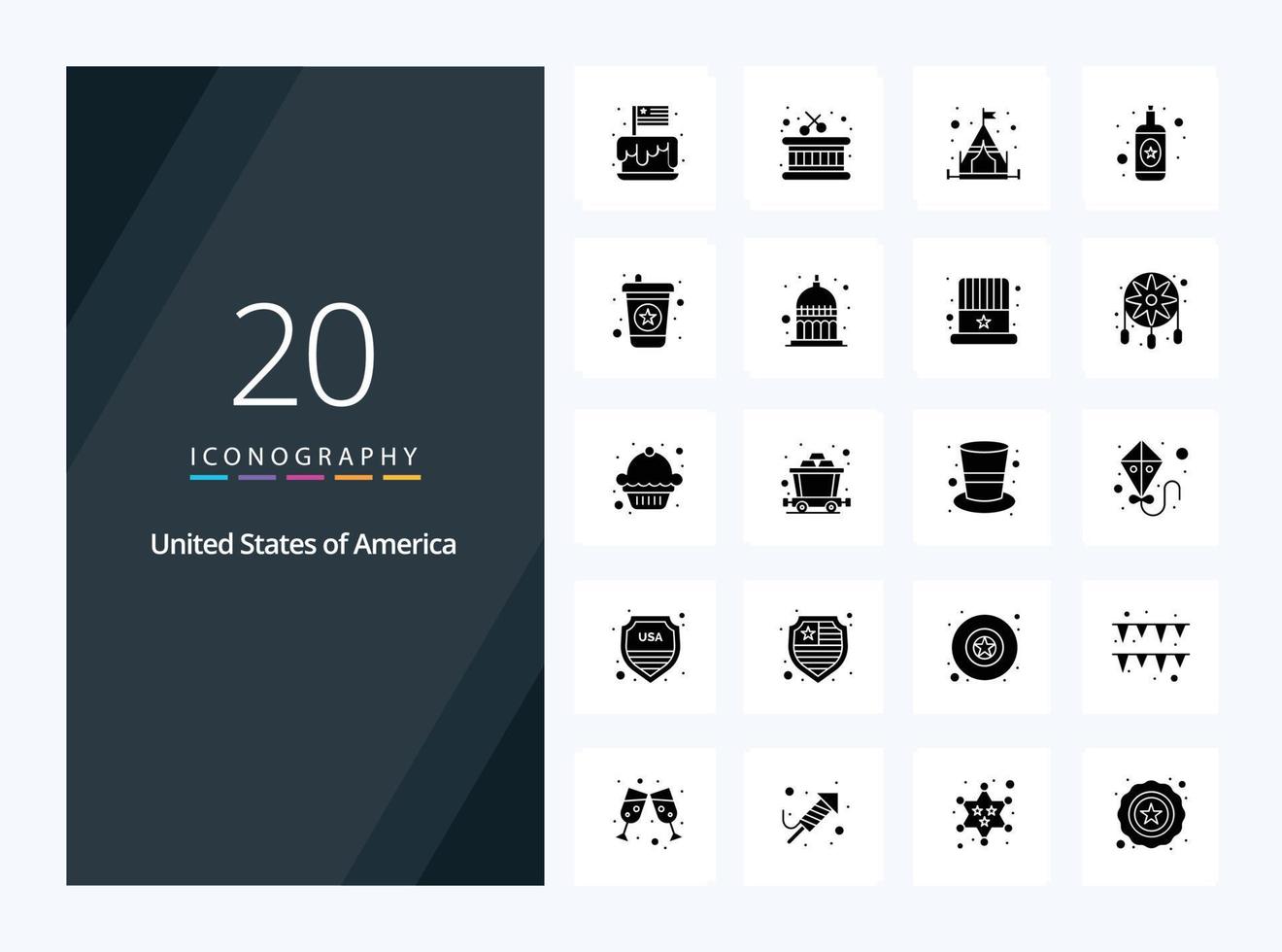 20 Verenigde Staten van Amerika solide glyph icoon voor presentatie vector