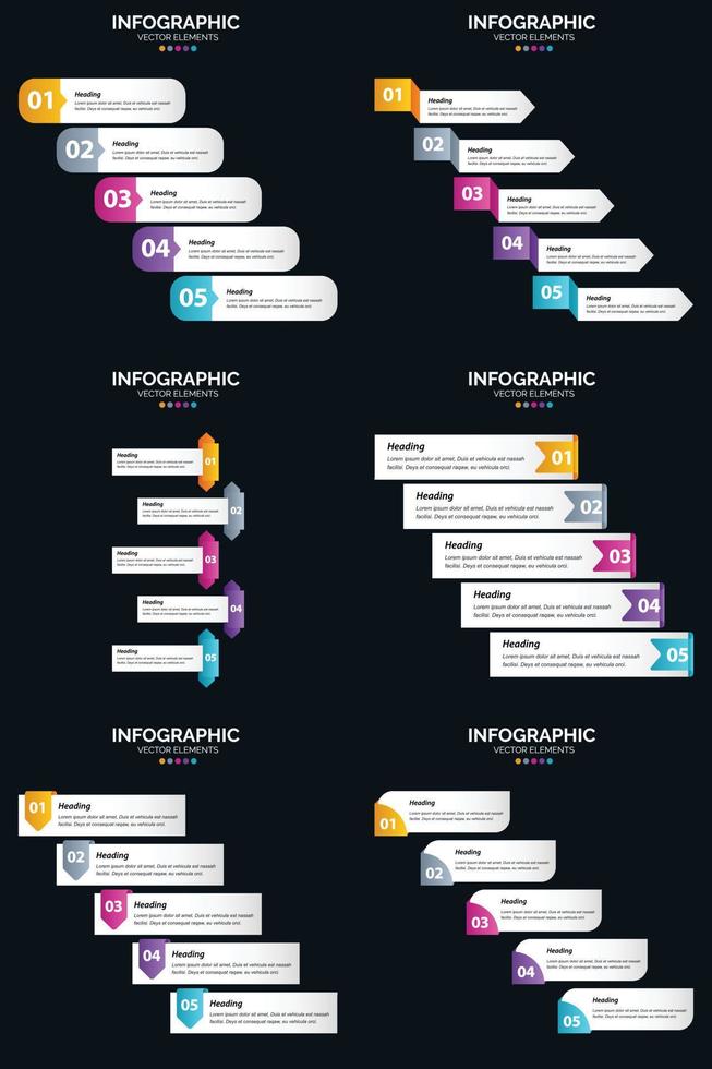 vector 6 infographics pak presentatie glijbaan sjabloon 5 stappen fiets diagrammen en tijdlijnen