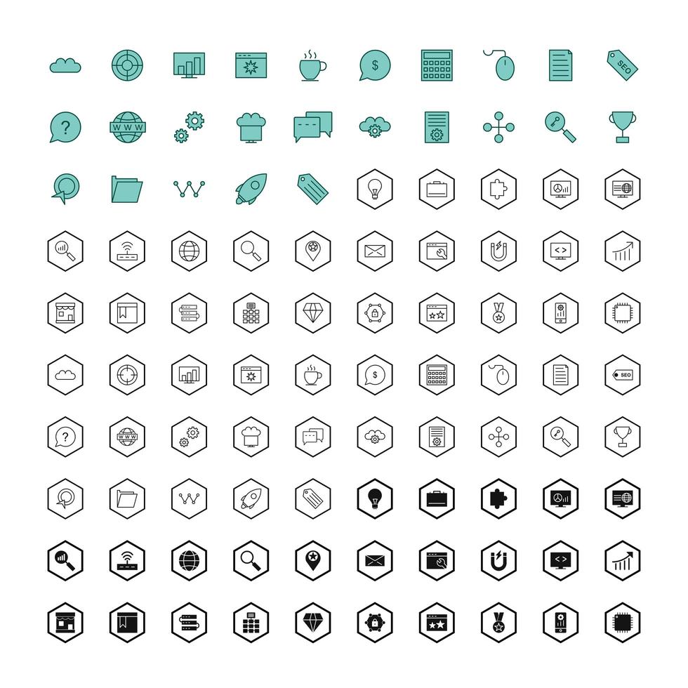 icon set van zoekmachineoptimalisatie voor persoonlijk en commercieel gebruik ... vector