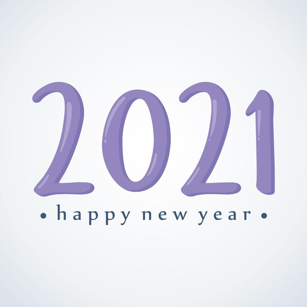 2021 gelukkig nieuwjaar, paarse cijfers en belettering kaart vector
