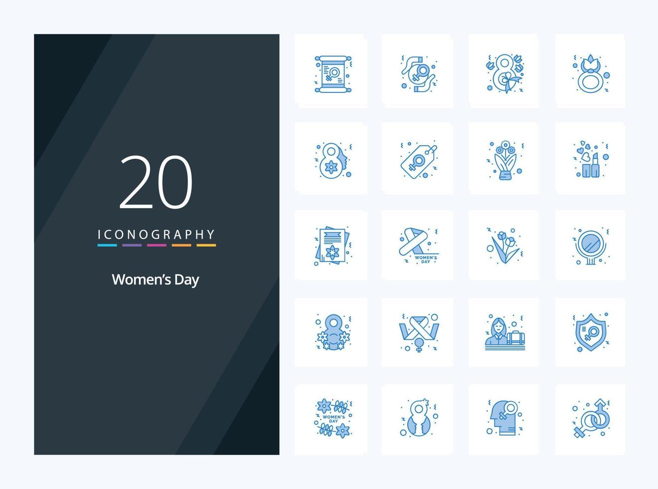 20 vrouwen dag blauw kleur icoon voor presentatie vector
