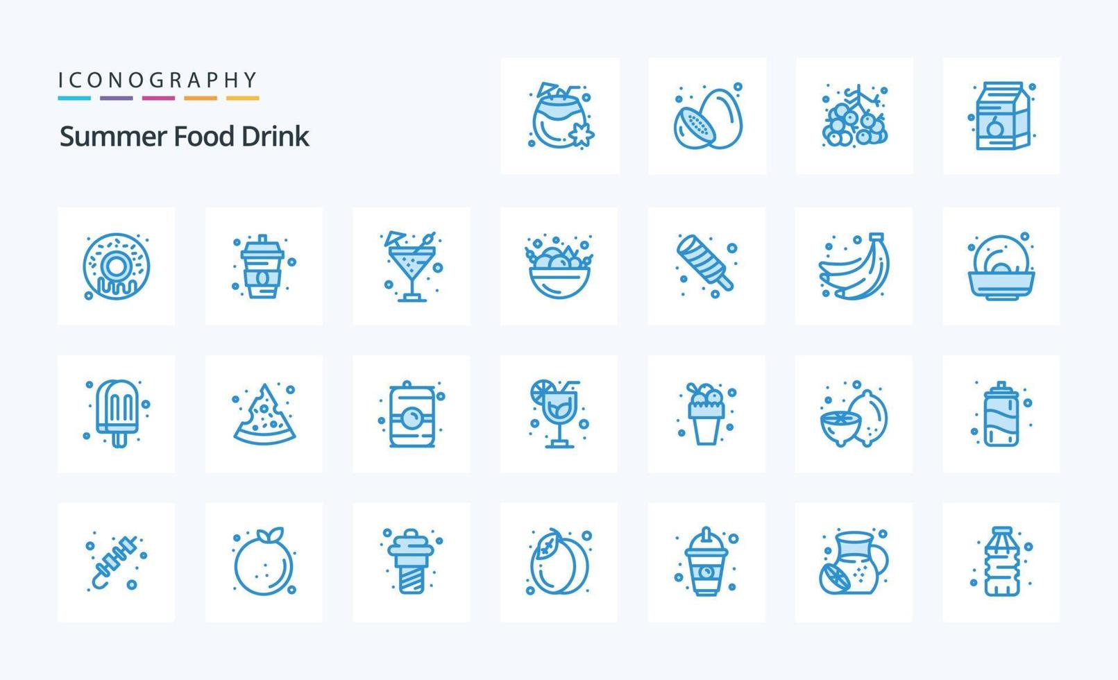 25 zomer voedsel drinken blauw icoon pak vector
