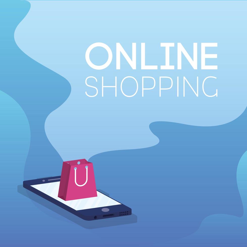 online e-commerce winkelen met papieren zak in smartphone vector