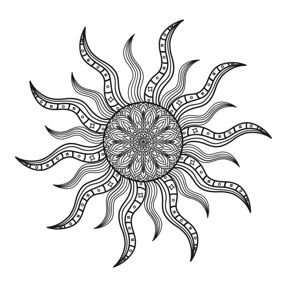 hand tekenen circulaire mandala, zon mandala. decoratief ornament in etnische oosterse stijl. kleurboek pagina. vector