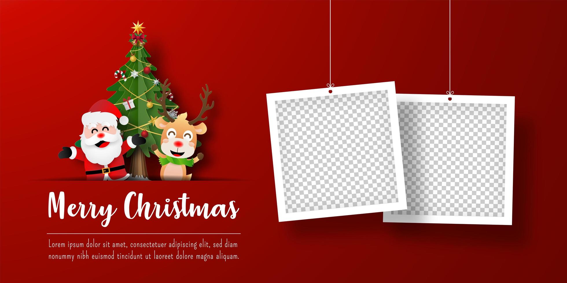 kerst briefkaart banner van de kerstman en rendieren met fotolijsten vector