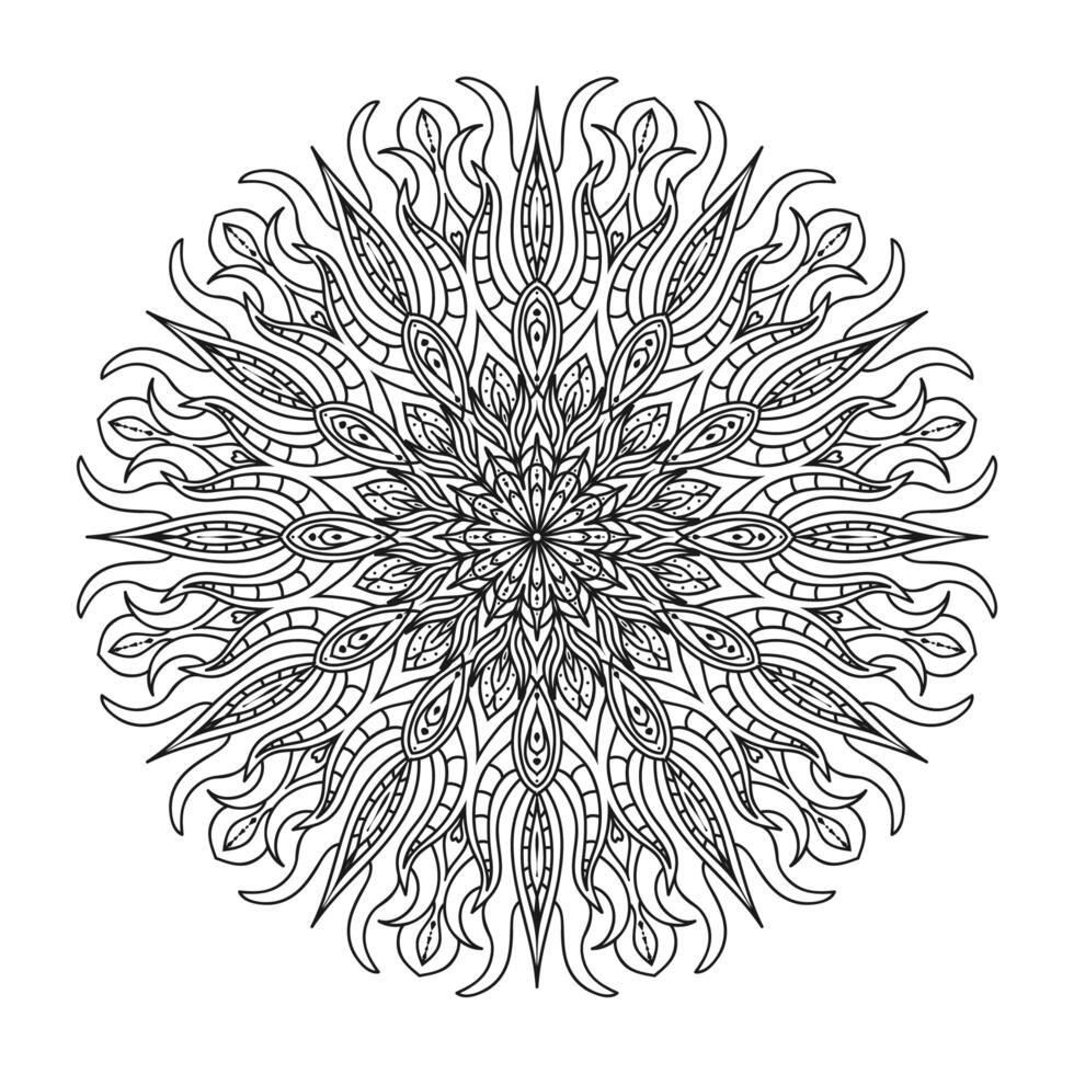 hand tekenen circulaire mandala, zon mandala. decoratief ornament in etnische oosterse stijl. kleurboek pagina. vector