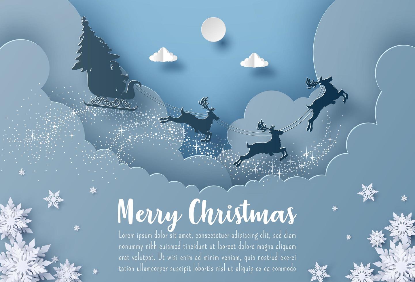 kerst briefkaart banner kerstman en rendieren vliegen in de lucht vector