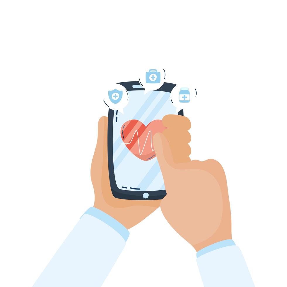 smartphone met telegeneeskunde-app voor hartcardiologie vector