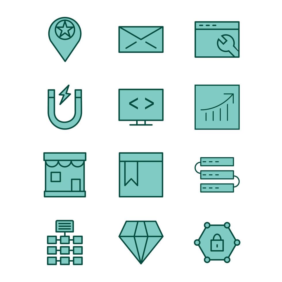 icon set van zoekmachineoptimalisatie voor persoonlijk en commercieel gebruik ... vector