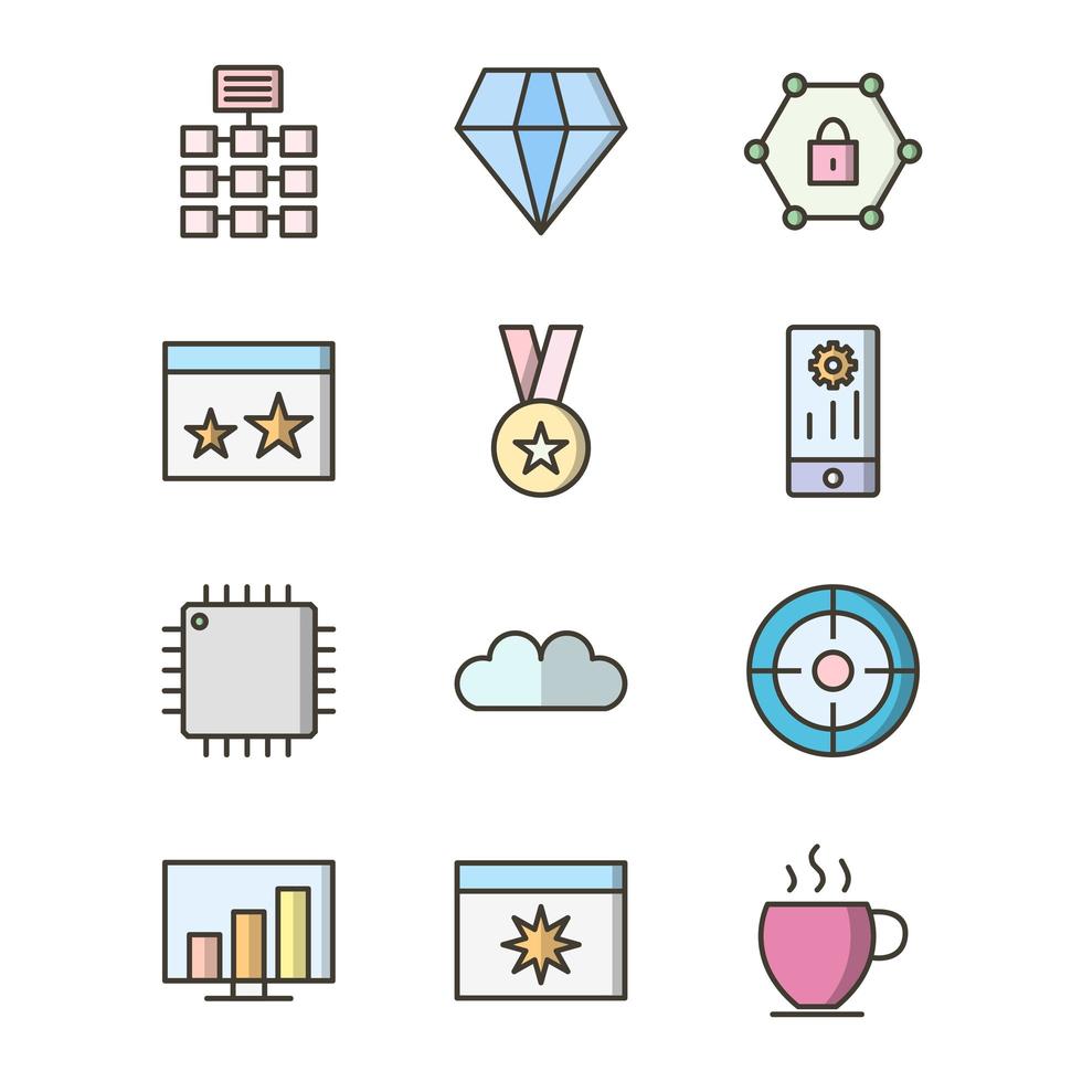 icon set van zoekmachineoptimalisatie voor persoonlijk en commercieel gebruik ... vector