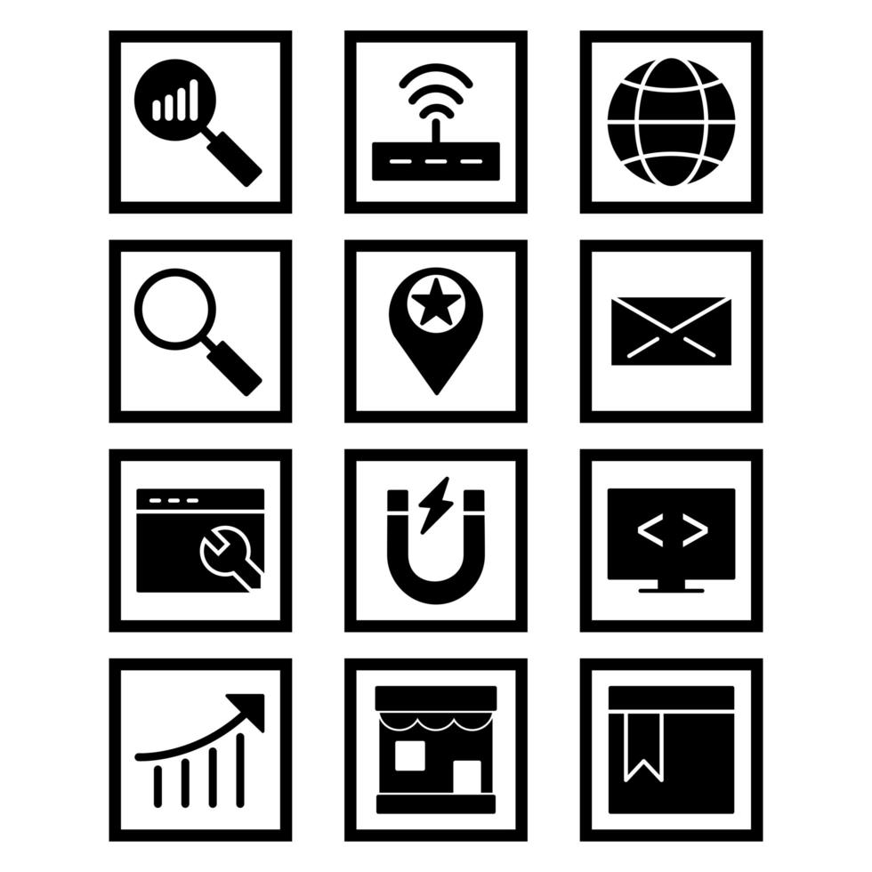 icon set van zoekmachineoptimalisatie voor persoonlijk en commercieel gebruik ... vector