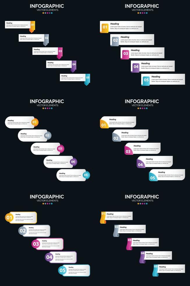 vector 6 infographics pak presentatie glijbaan sjabloon 5 stappen fiets diagrammen en tijdlijnen