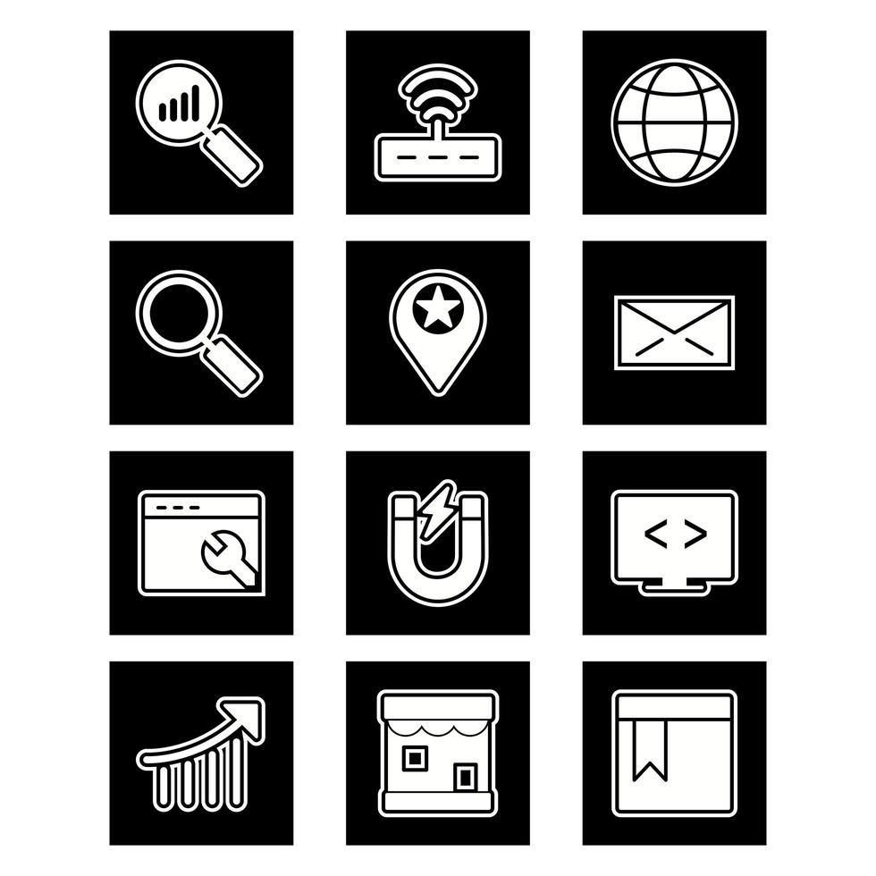 icon set van zoekmachineoptimalisatie voor persoonlijk en commercieel gebruik ... vector