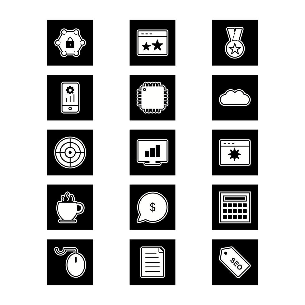 icon set van zoekmachineoptimalisatie voor persoonlijk en commercieel gebruik ... vector