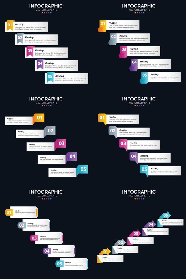 vector 6 infographics pak presentatie glijbaan sjabloon 5 stappen fiets diagrammen en tijdlijnen