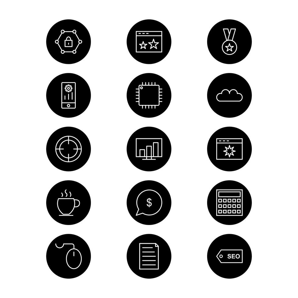 icon set van zoekmachineoptimalisatie voor persoonlijk en commercieel gebruik ... vector