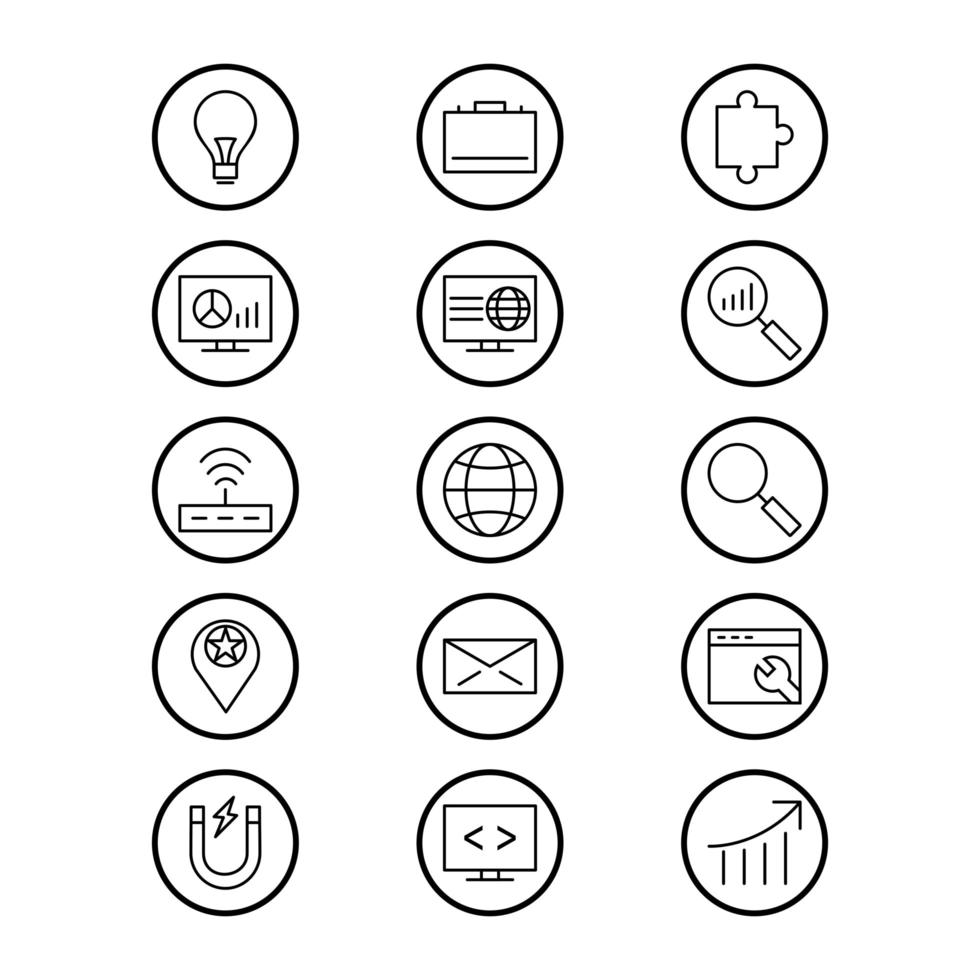 icon set van zoekmachineoptimalisatie voor persoonlijk en commercieel gebruik ... vector