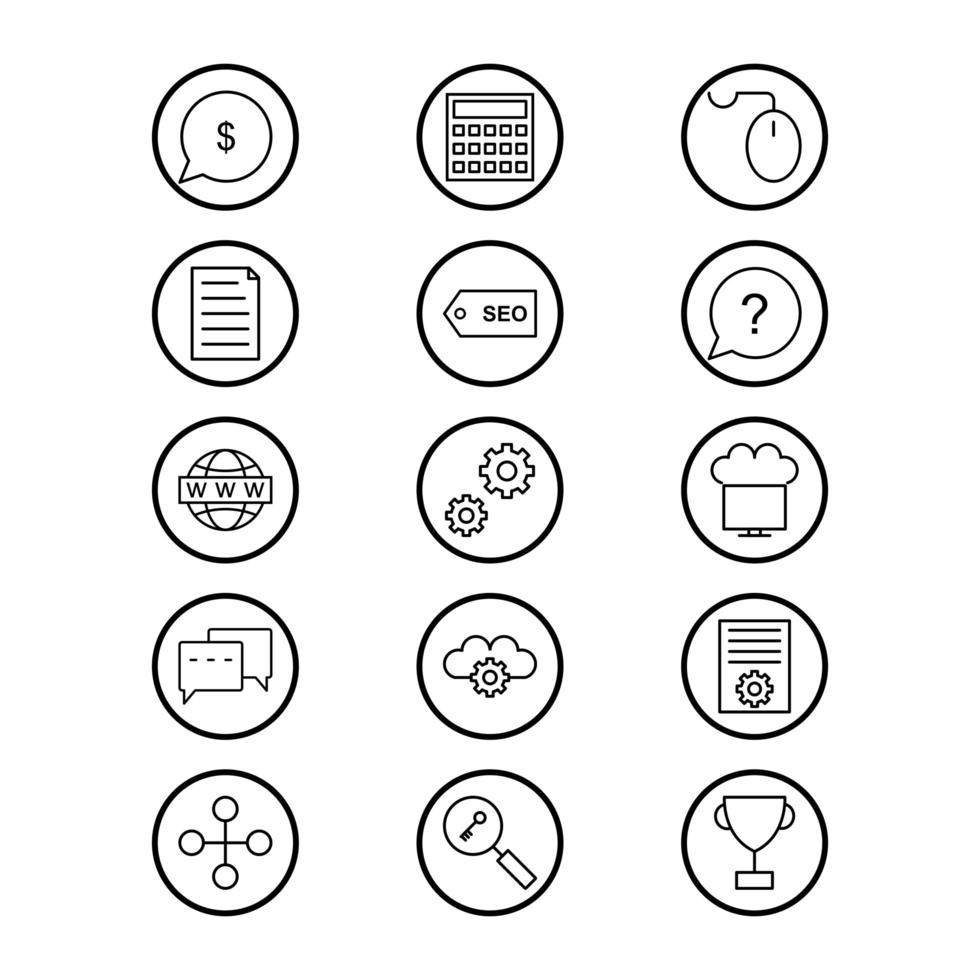 icon set van zoekmachineoptimalisatie voor persoonlijk en commercieel gebruik ... vector