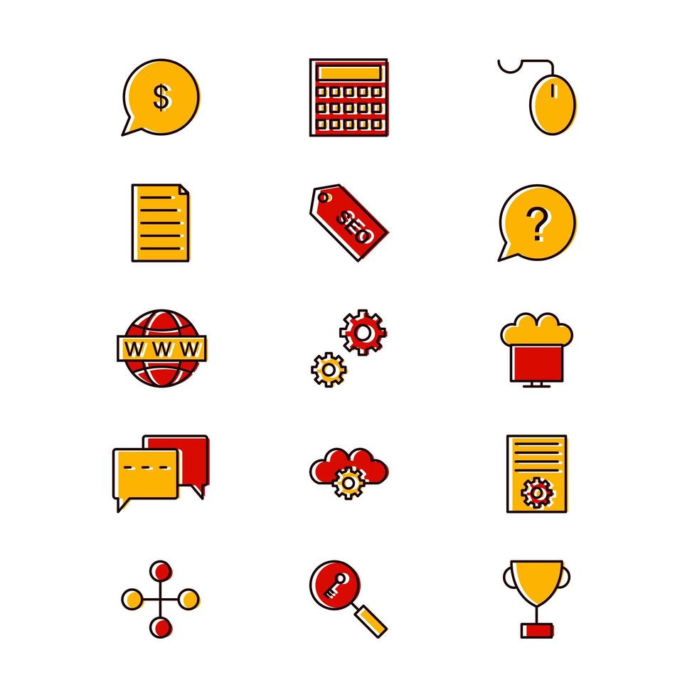 icon set van zoekmachineoptimalisatie voor persoonlijk en commercieel gebruik ... vector