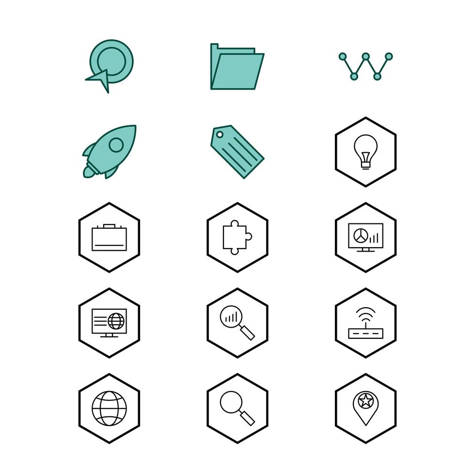 icon set van zoekmachineoptimalisatie voor persoonlijk en commercieel gebruik ... vector