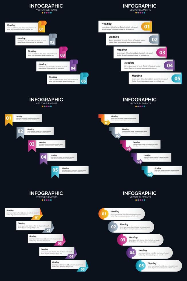 vector 6 infographics pak presentatie glijbaan sjabloon 5 stappen fiets diagrammen en tijdlijnen