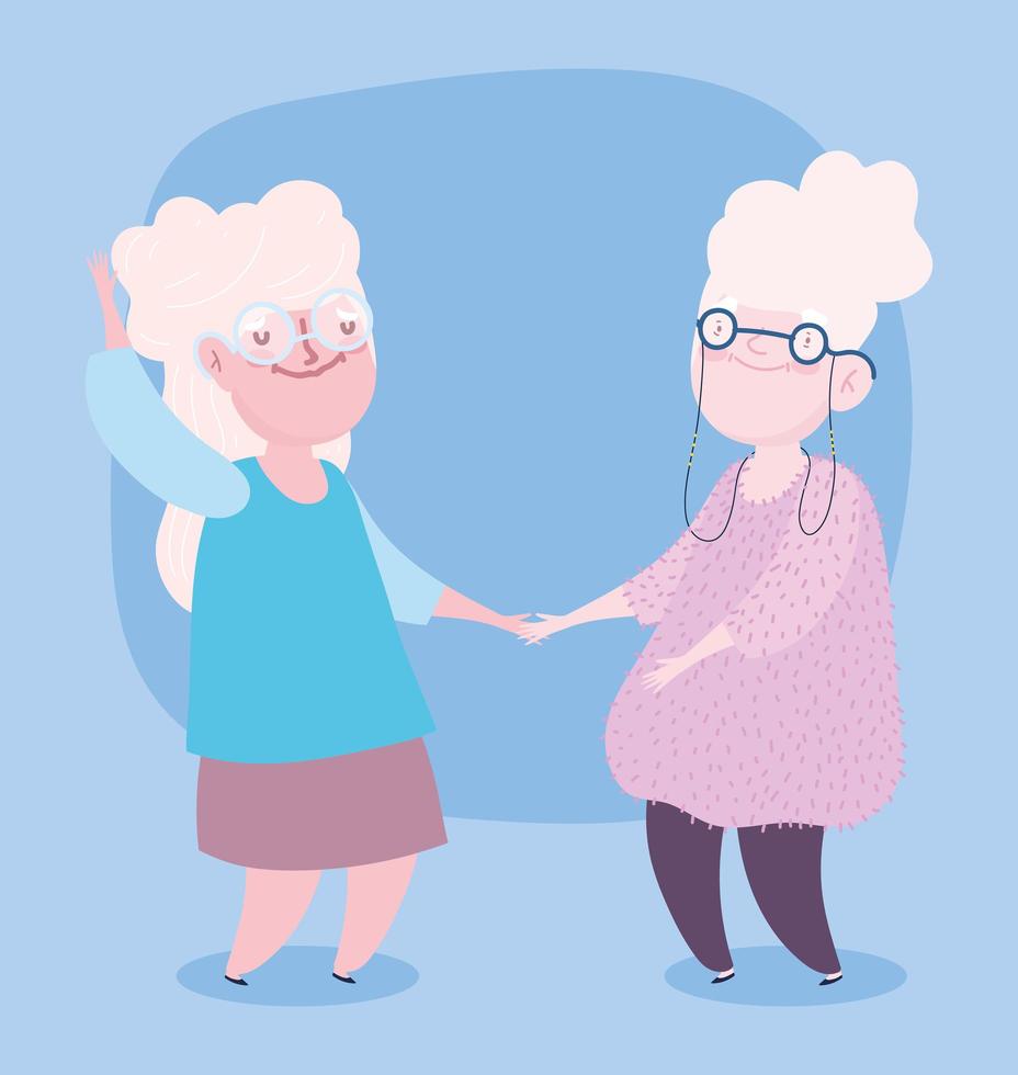 gelukkige grootouders dag, stripfiguren twee oude grootmoeders vector