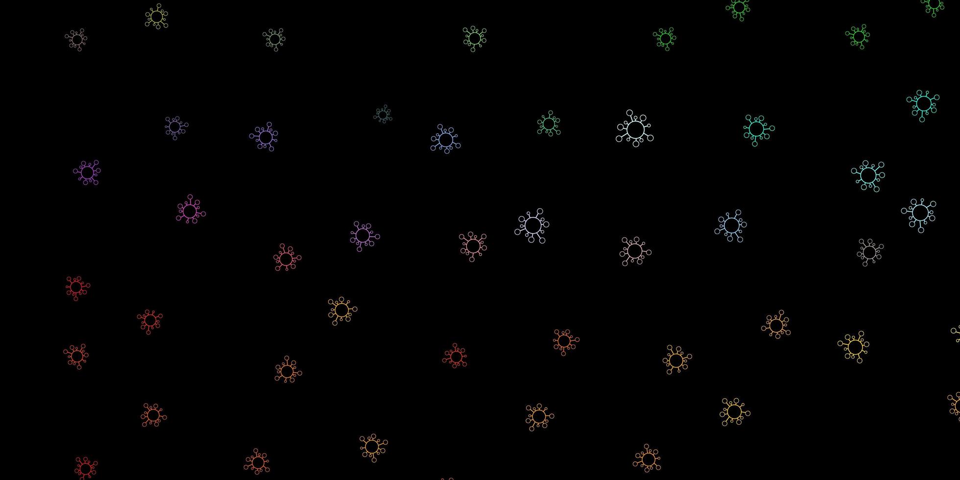 donkere veelkleurige vector achtergrond met covid-19 symbolen