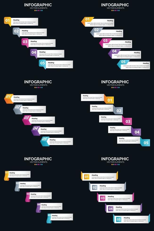 vector 6 infographics pak presentatie glijbaan sjabloon 5 stappen fiets diagrammen en tijdlijnen