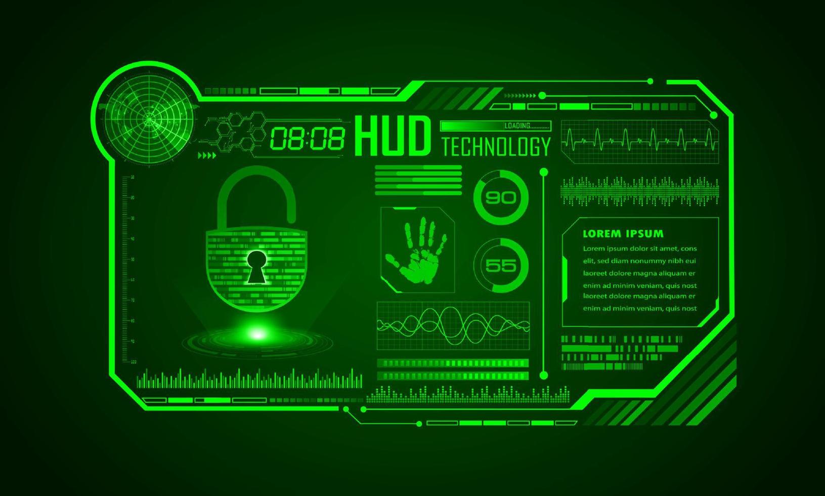 modern hud technologie scherm achtergrond met hangslot vector