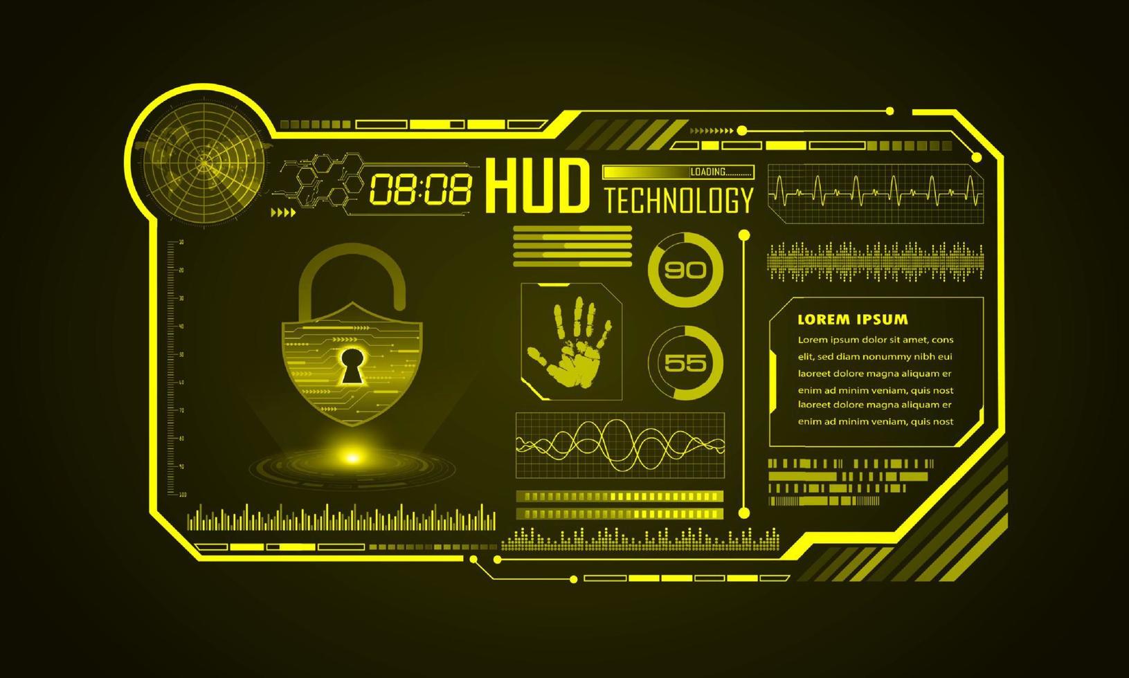 modern hud technologie scherm achtergrond met hangslot vector