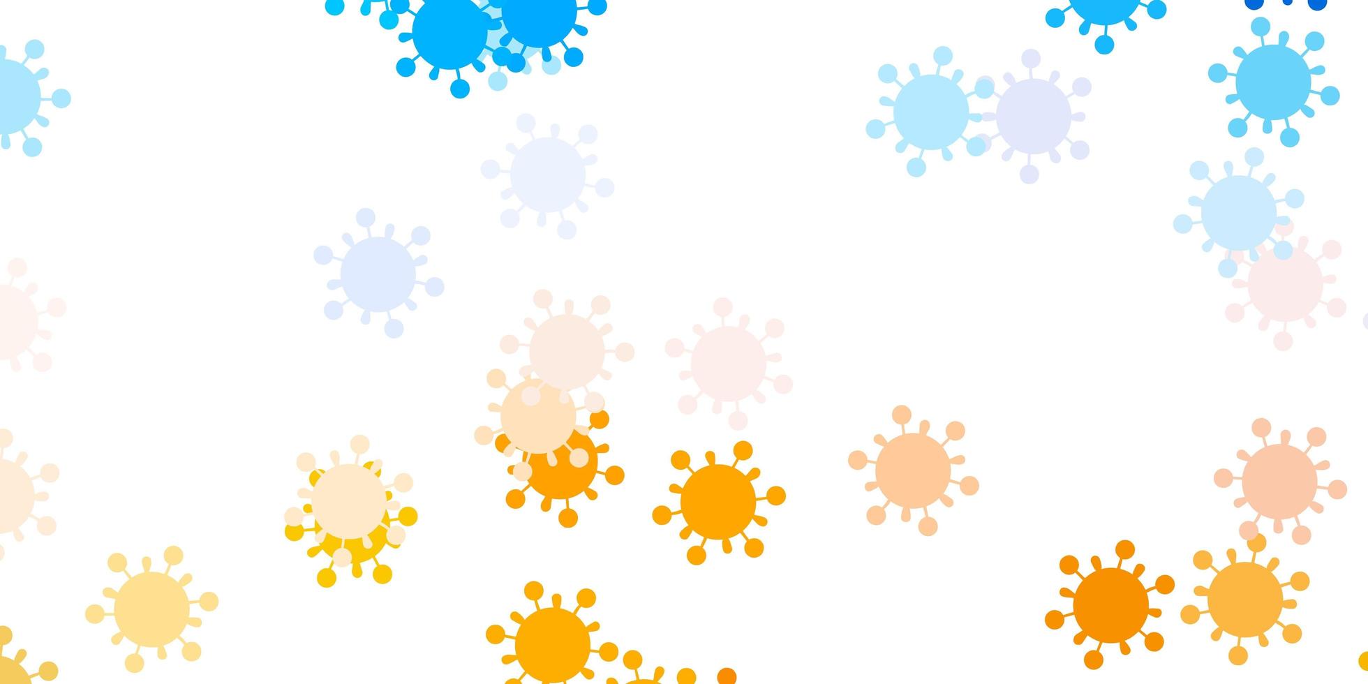 lichtblauw, geel vectorpatroon met coronaviruselementen. vector