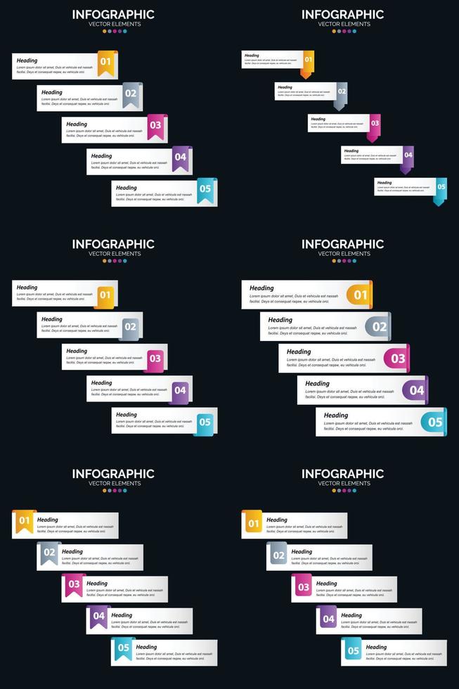 vector 6 infographics pak presentatie glijbaan sjabloon 5 stappen fiets diagrammen en tijdlijnen